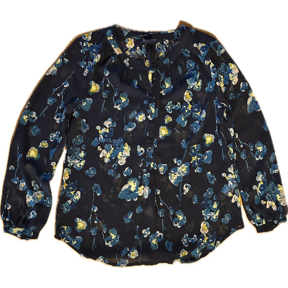 Lucky Brand Women's XS Floral Sheer Blouse Collared Long Sleeve